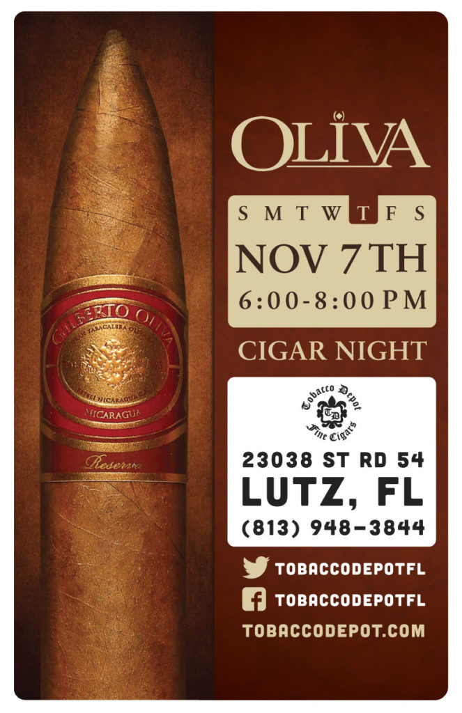 Oliva Cigar Night – 11/7 from 6PM-8PM at Lutz TD