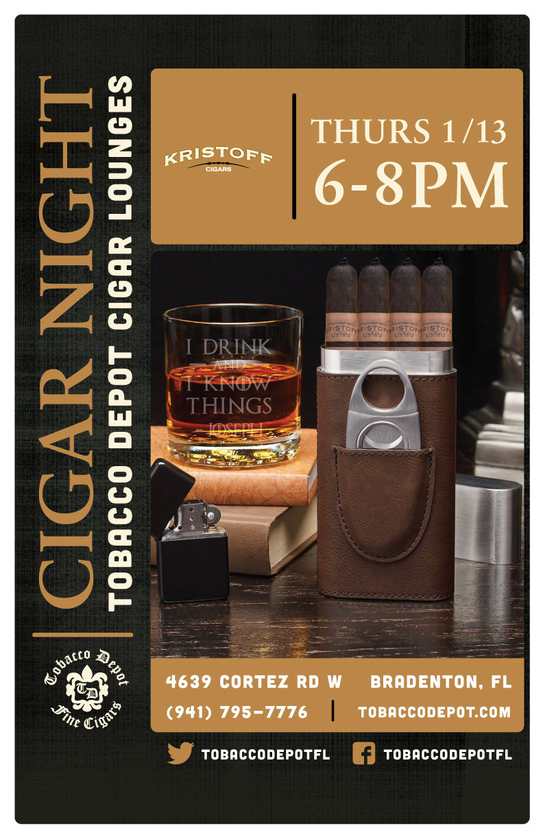 Kristoff Cigar Night – Thurs 1/13 from 6:00-8:00pm in Bradenton, FL