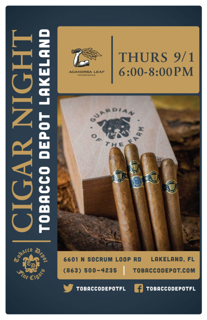 Aganorsa Leaf Cigars in Lakeland on Thursday September 1st from 6PM-8PM