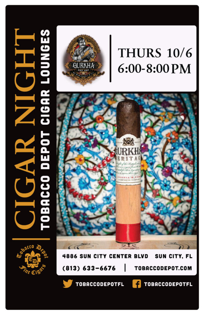 Gurkha Cigar Night – Thurs 10/6 from 6:00-8:00pm in Sun City, FL