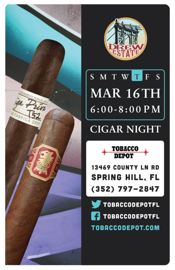 Drew Estate Cigar Night – 3/16 from 6:00PM-8:00PM at Spring Hill