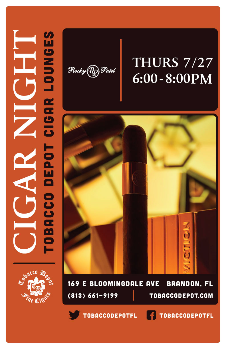 Rocky Patel Cigars in Brandon  // Thurs 7/27 6pm-8pm