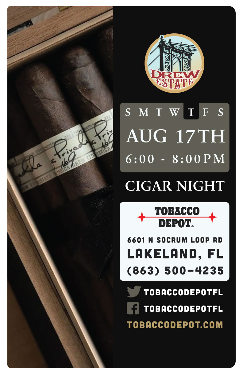 Drew Estate Cigars At Tobacco Depot Lakeland Thursday 8/17 from 6PM-8PM