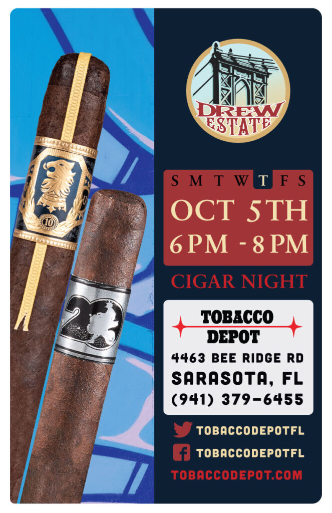 Drew Estate Cigar Night in Sarasota on 10/5 from 6PM-8PM