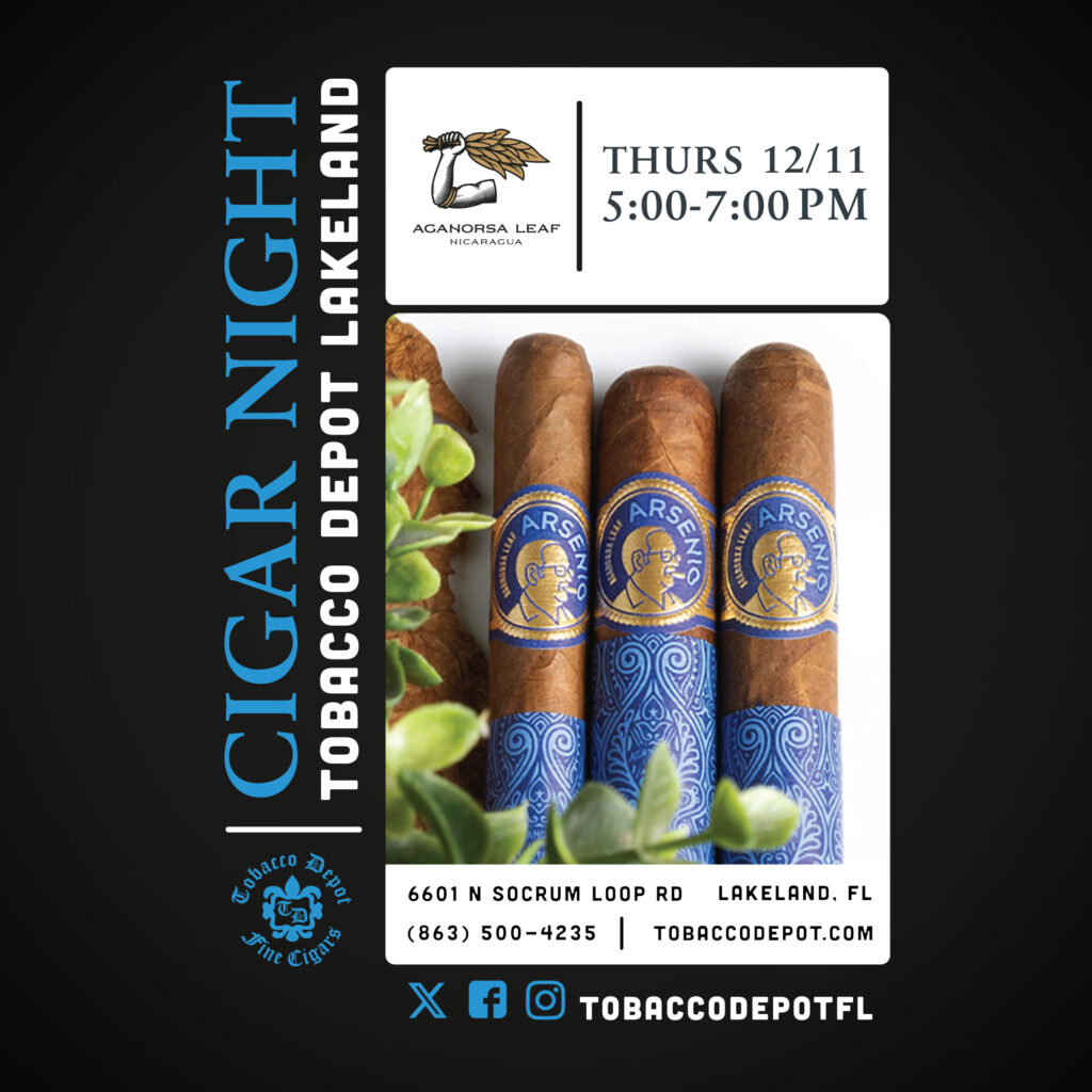 Aganorsa Leaf Cigars in Lakeland on Thursday December 11th from 5PM-7PM
