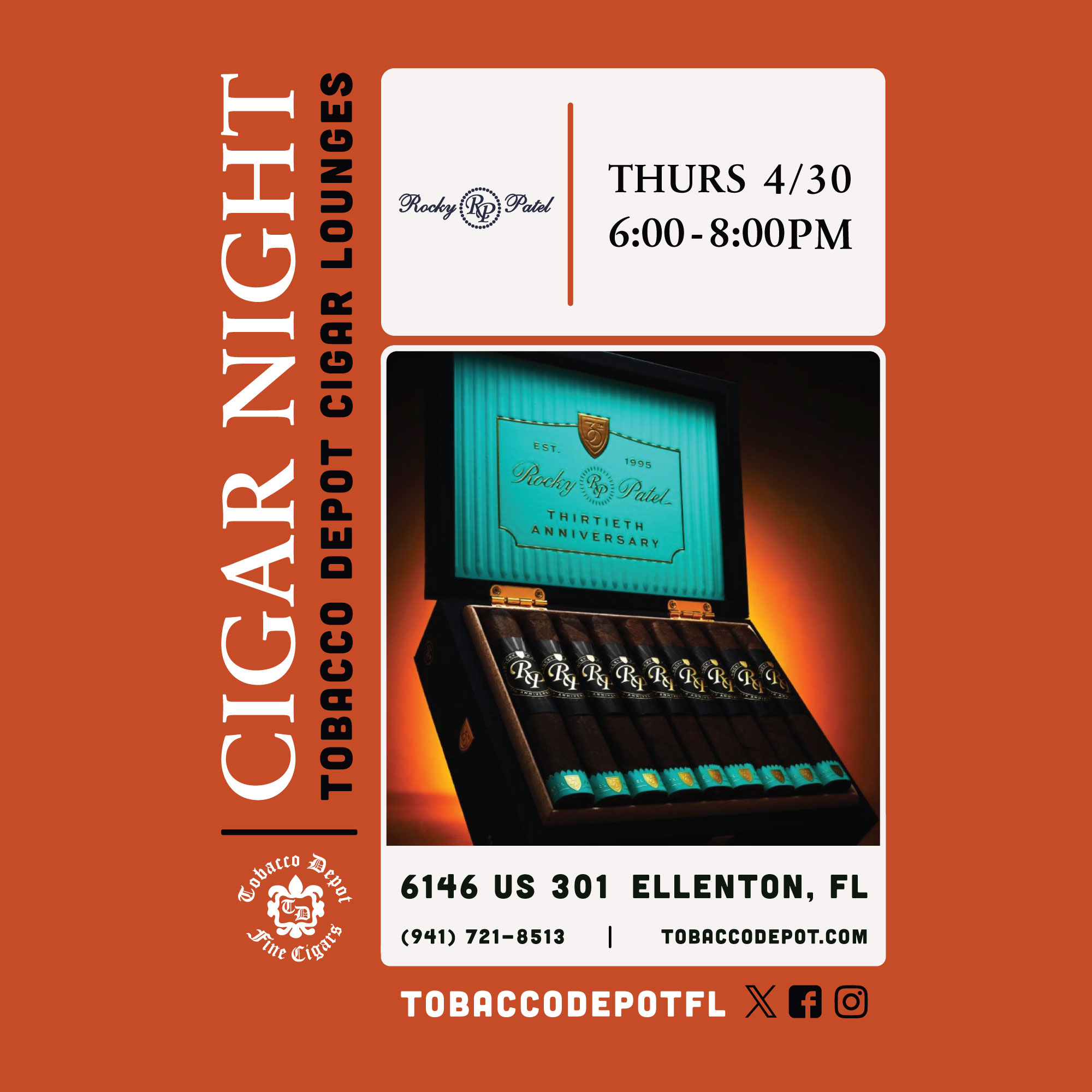 Rocky Patel Cigars at Tobacco Depot Ellenton Thursday 4/30 from 6PM-8PM